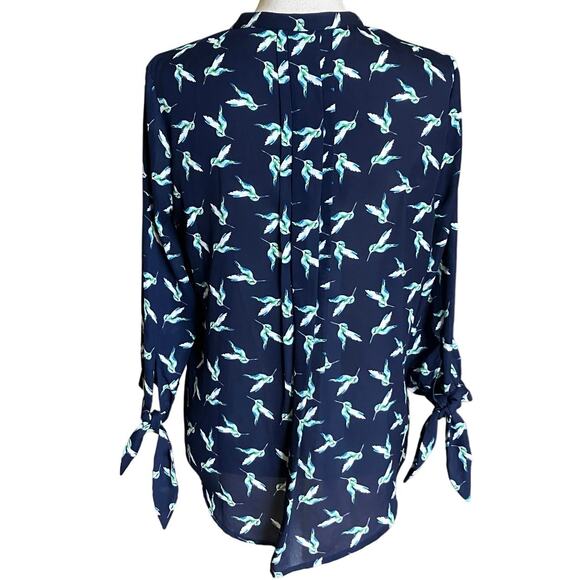 41Hawthorn Navy Blue Green Hummingbird Blouse Small - Picture 2 of 5